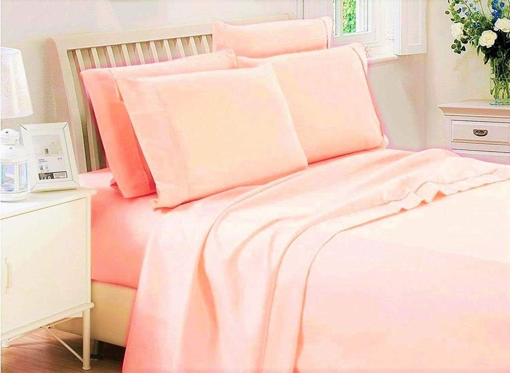 SHERA'S BEDDINGS 6- Piece Sheet Set Fits Mattress Upto 10-12 Inches Fully Elastic Deep Pocket Queen (60' X 80') Peach Solid 650 Thread Count 100% Egyptian Cotton