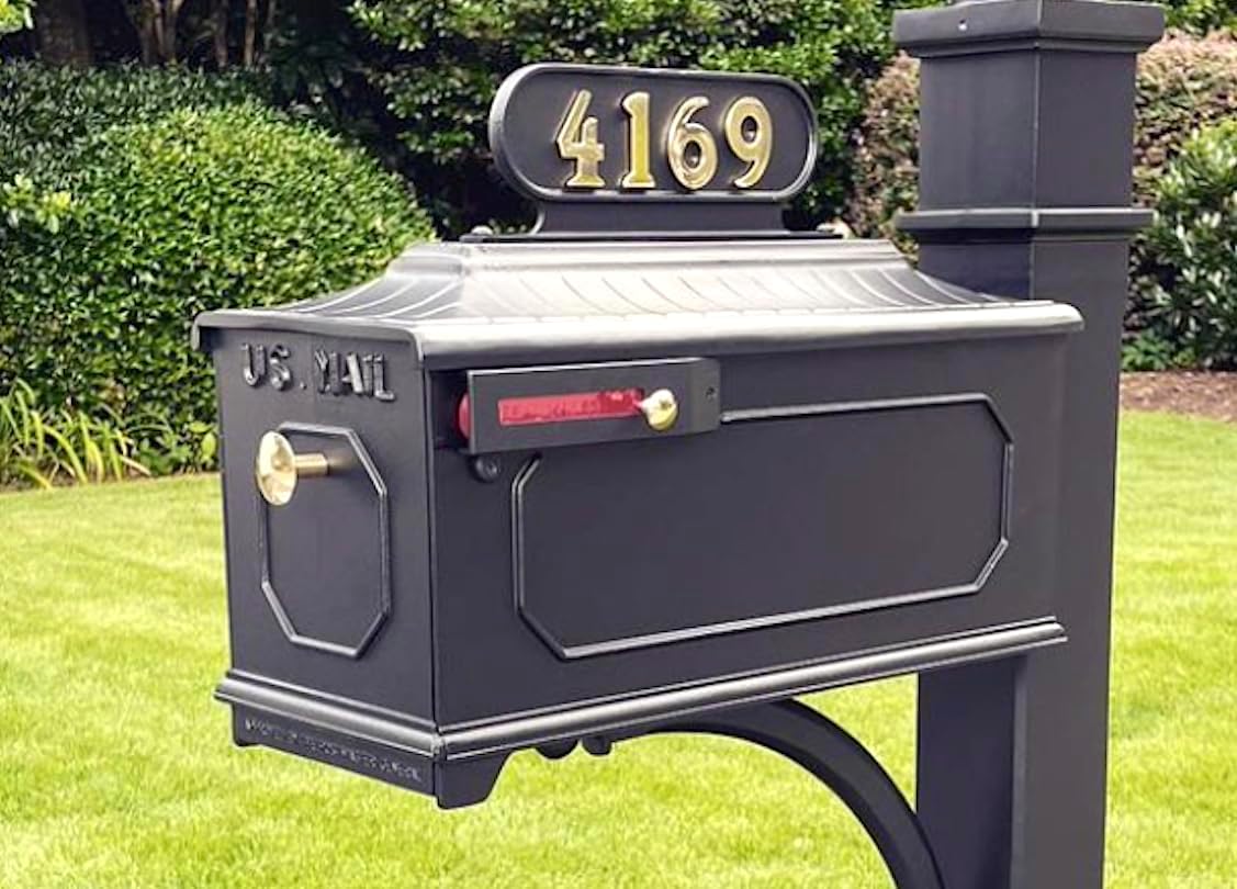 Luxury Mailbox Style 8K | Parcel Post Mount Mailbox | Home Mailbox | Includes Brass knob, red Flag and Hardware | Decorative Mailbox | Rural and Decorative | GSi Large Mailbox (Brown)