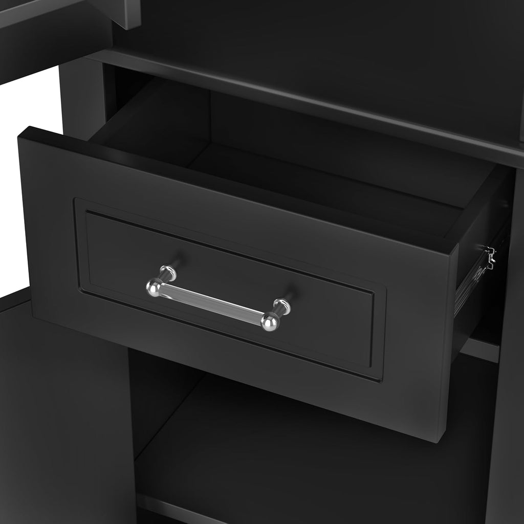 Tall Bathroom Storage Cabinet, Freestanding Bathroom Accent Storage Cabinet with Doors & Adjustable Shelves & Built-in Door Shelf for Home Kitchen, Living Room (Black Style3)