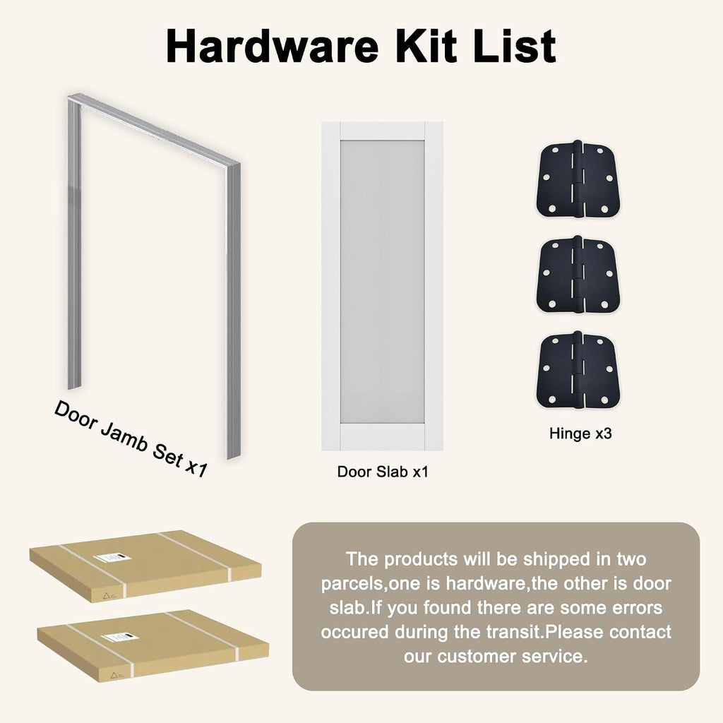 30' x 80' Prehung Door 15-Lite Tempered Clear Glass Slab Doors with Jamb Kit, Solid Core MDF Interior Door for Bathroom Pantry Laundry, Home Doors, Easy Assemble - Left Handed