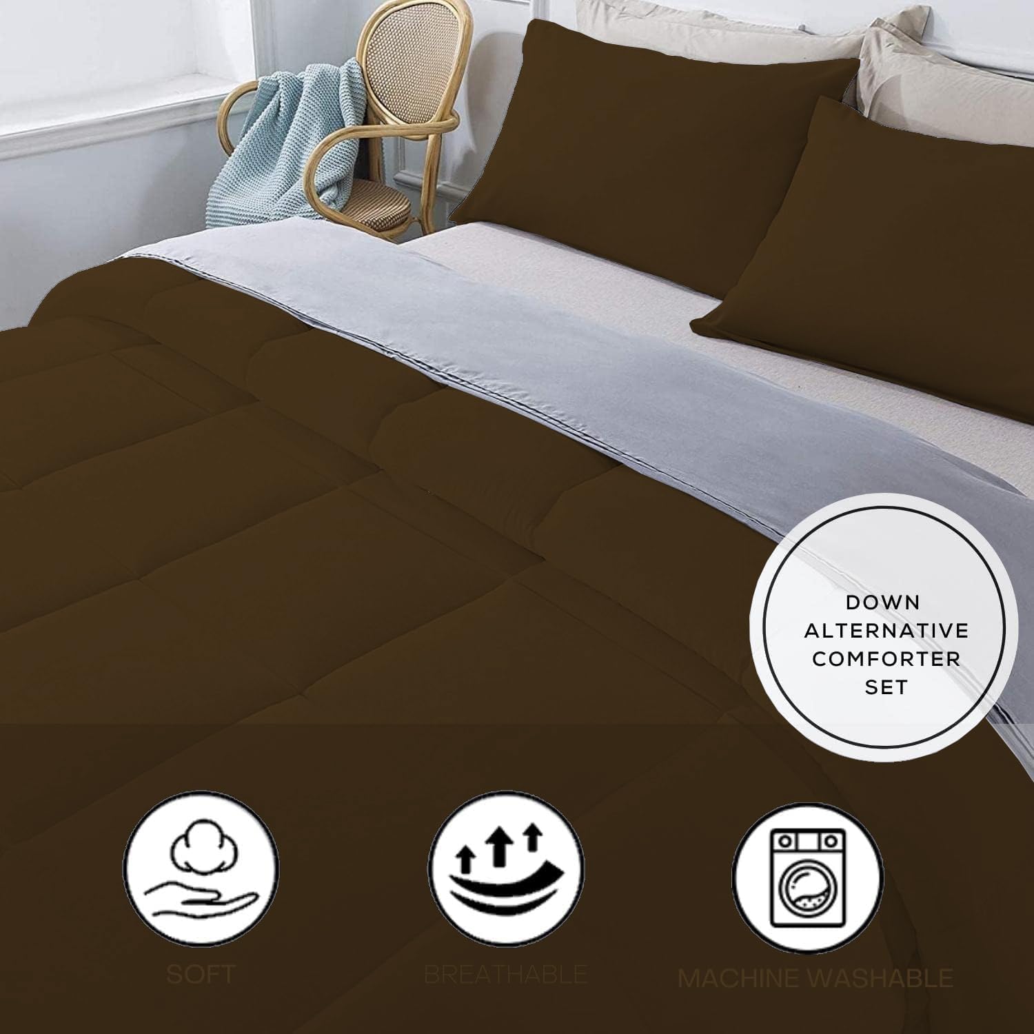 3 Piece 100% Egyptian Cotton 800 Thread Count Comforter Set Full/Queen Size (90' x 90') Inch 400 GSM Luxurious Hotel Collection Ultra-Soft Comforter Set- Chocolate Solid