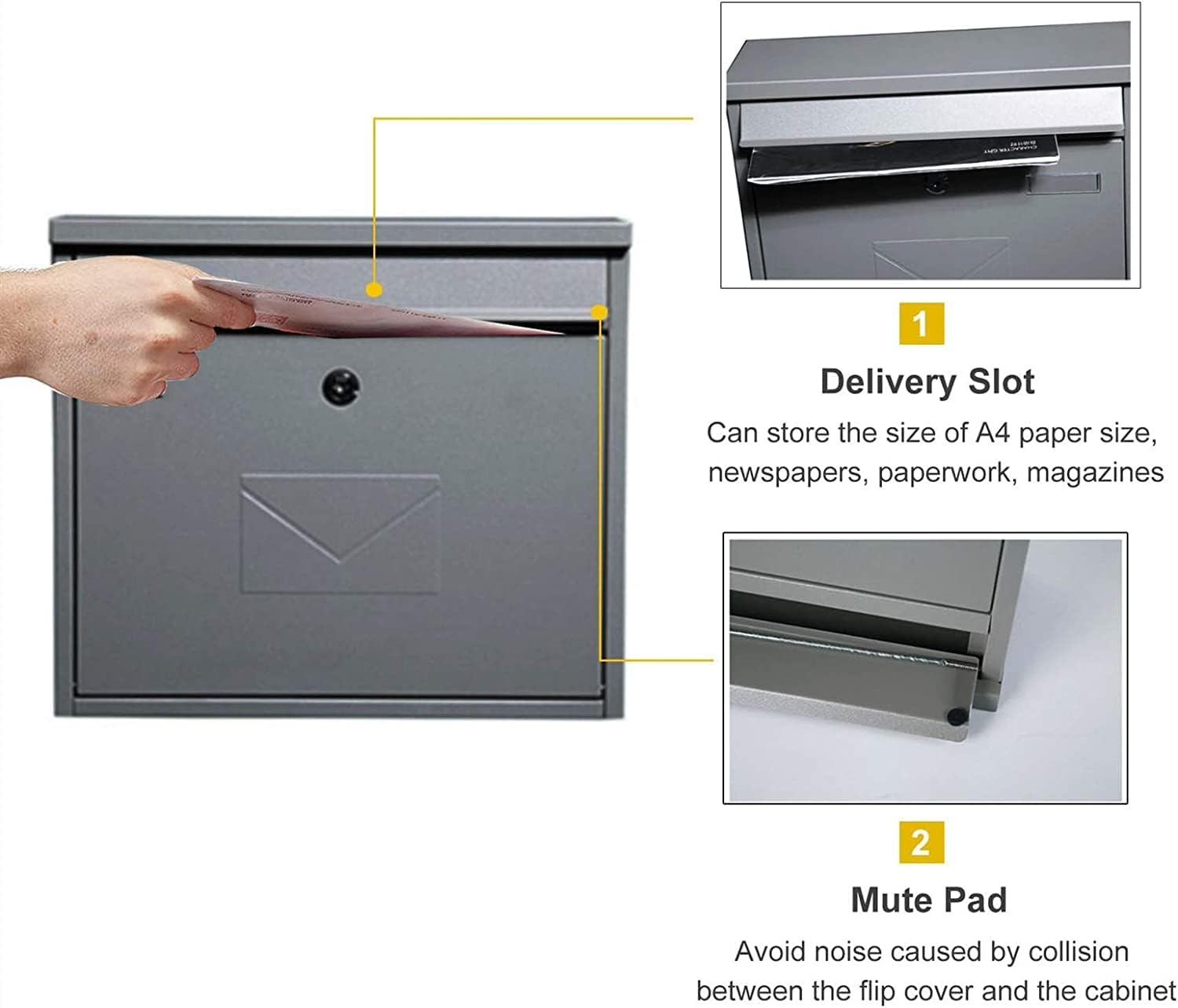 JYDQM Suggestion Box Business Drop Boxes Donation Box Modern Locking Mailbox, Wall Mount Grey Metal Post Box, for Outdoor Commercial Office Porch, Medium Rust-Proof Letter Box
