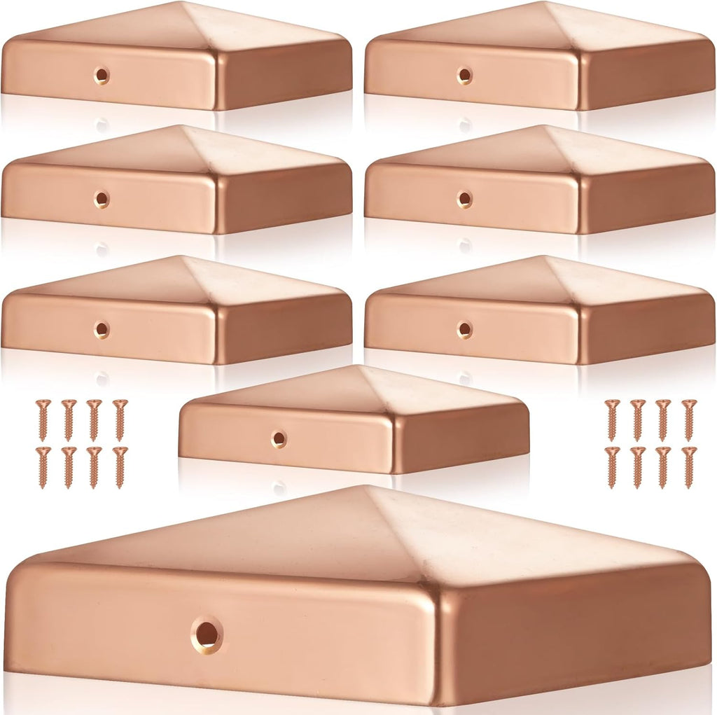 Tandefio 8 Pcs 6x6'' Solid Copper Post Caps Fence Pyramid Decking Caps with Screw for Metal Wood Cedar Fence Deck Corridors Mailbox Posts End Cover