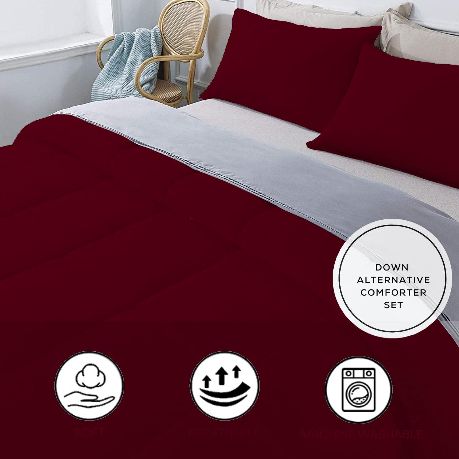Olivia Rocco 1 Piece 1000 Thread Count Comforter Full XL/Queen Size (88' x 92') Inch 100% Egyptian Cotton Comforter 400 GSM Soft Quality - Burgundy Solid