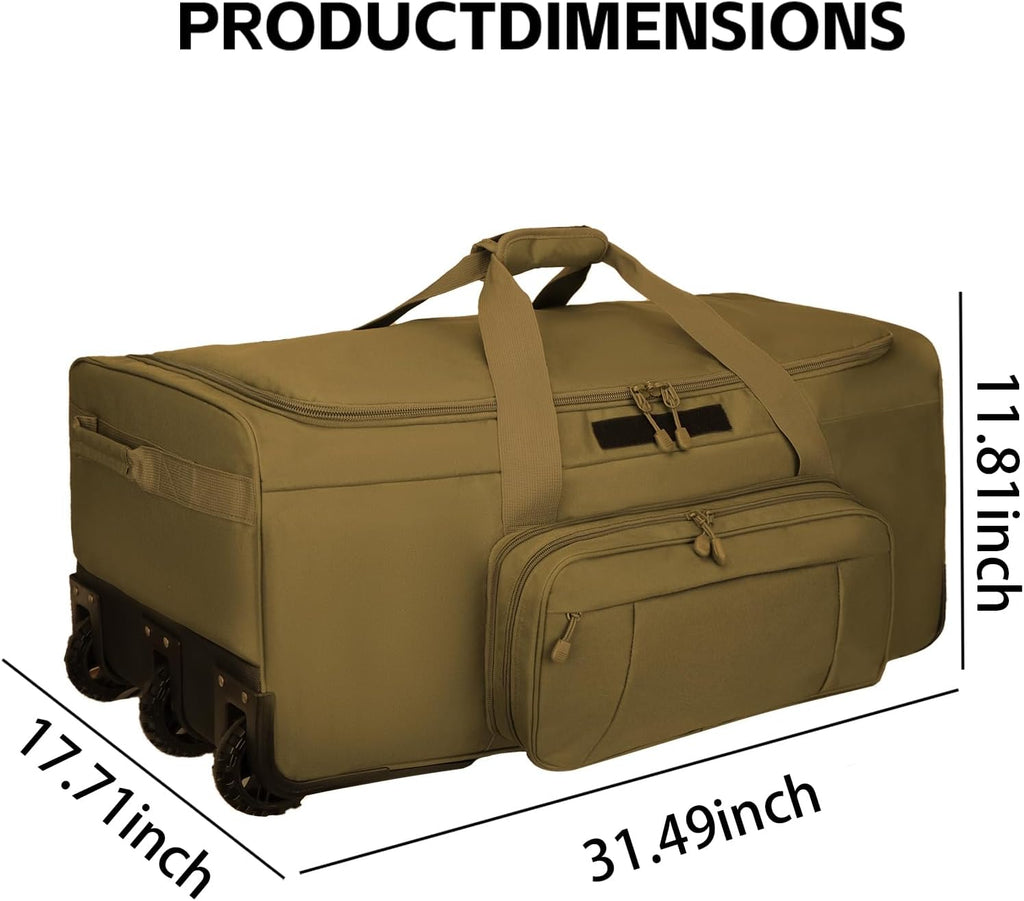 120L 3-Wheel Rolling Duffle Bag - Heavy Duty Military Deployment Bag, Durable Wheeled Duffle Luggage for Travel, Camping & Outdoor Adventures