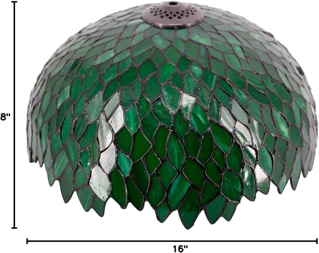 Tiffany Lamp Shade Replacement W16H7 Inch Green Stained Glass Wisteria Lampshade For Table Lamps FLoor Lamp Ceiling Fixture (3 Hooks Inside)Pendant Hanging Light S523 WERFACTORY Home Office Decoration