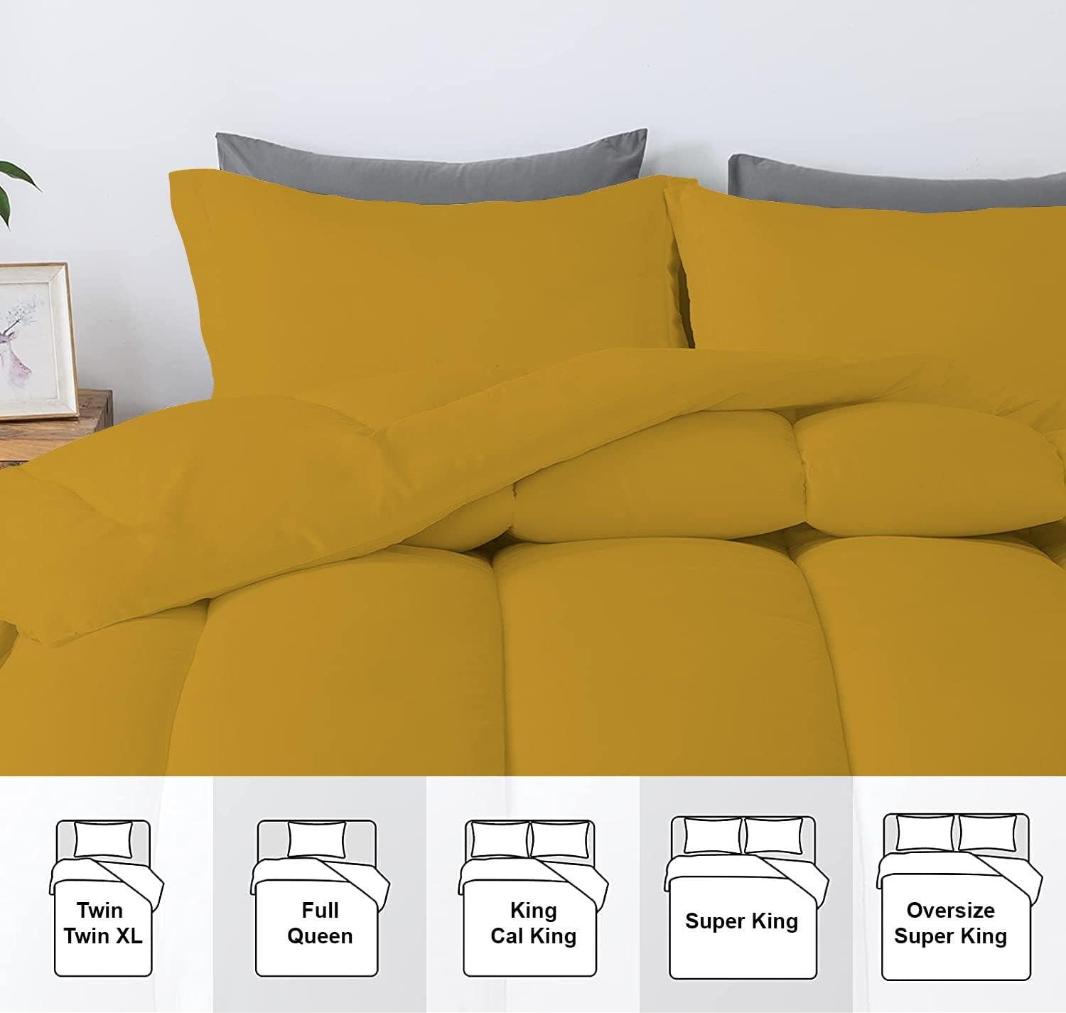 5 PC Straight Line Pattern Comforter Set Premium Super Soft 600 GSM All Season | 1000 Thread Count | 100% Egyptian Cotton ( Full/Queen Size, Golden Color)