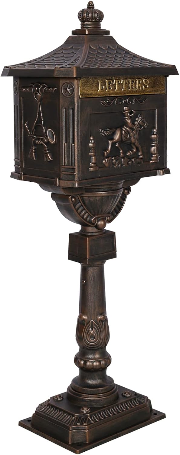 Mailbox, Heavy Duty Cast Aluminum Postal Box, Mail Box with 2 Keys for Courtyard Villa Decoration - Bronze