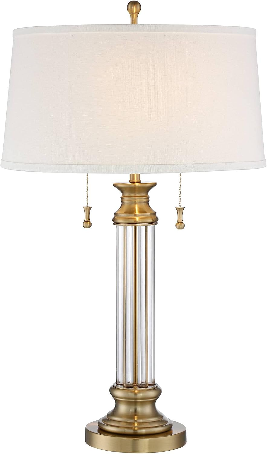 Vienna Full Spectrum Rolland Traditional Table Lamp with USB Dimmer 30' Tall Antique Brass Metal 2-Light Tapered Drum Shade for Living Room Bedroom House Bedside Nightstand Home Office