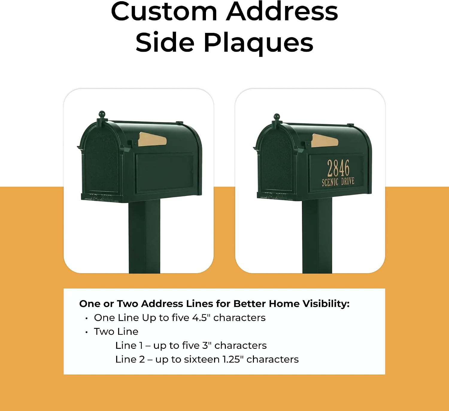 Whitehall Products Premium Capitol Mailbox Package with Personalized Side Plaques | Standard Post Fashion and Function with a Classic Design. While Enhancing The Curb Appeal of Your Home. Green