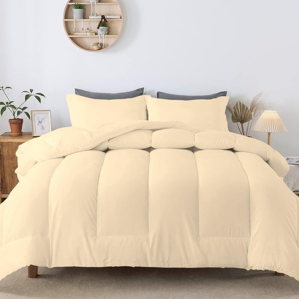 5 PC Straight Line Pattern Comforter Set Premium Super Soft 600 GSM All Season | 1000 Thread Count | 100% Egyptian Cotton ( Full/Queen Size, Ivory Color)
