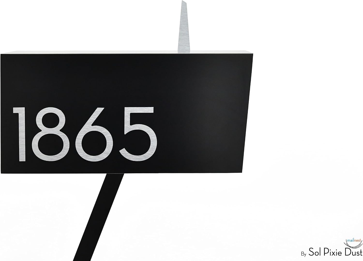 Contemporary Post-Mount Mailbox - Aluminum Black Body with Aluminum Door, Numbers and Flag - Large Customized Mailbox - Type 4 (Brush Silver)