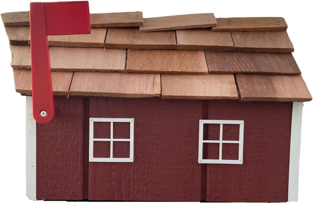 Boxwood and Mum Handmade Wooden Farmhouse Mailbox for Outside, Use as Wall Mount Mailbox or Traditional Post Box, Decorative Large Mailbox Amish Made in USA (Red)
