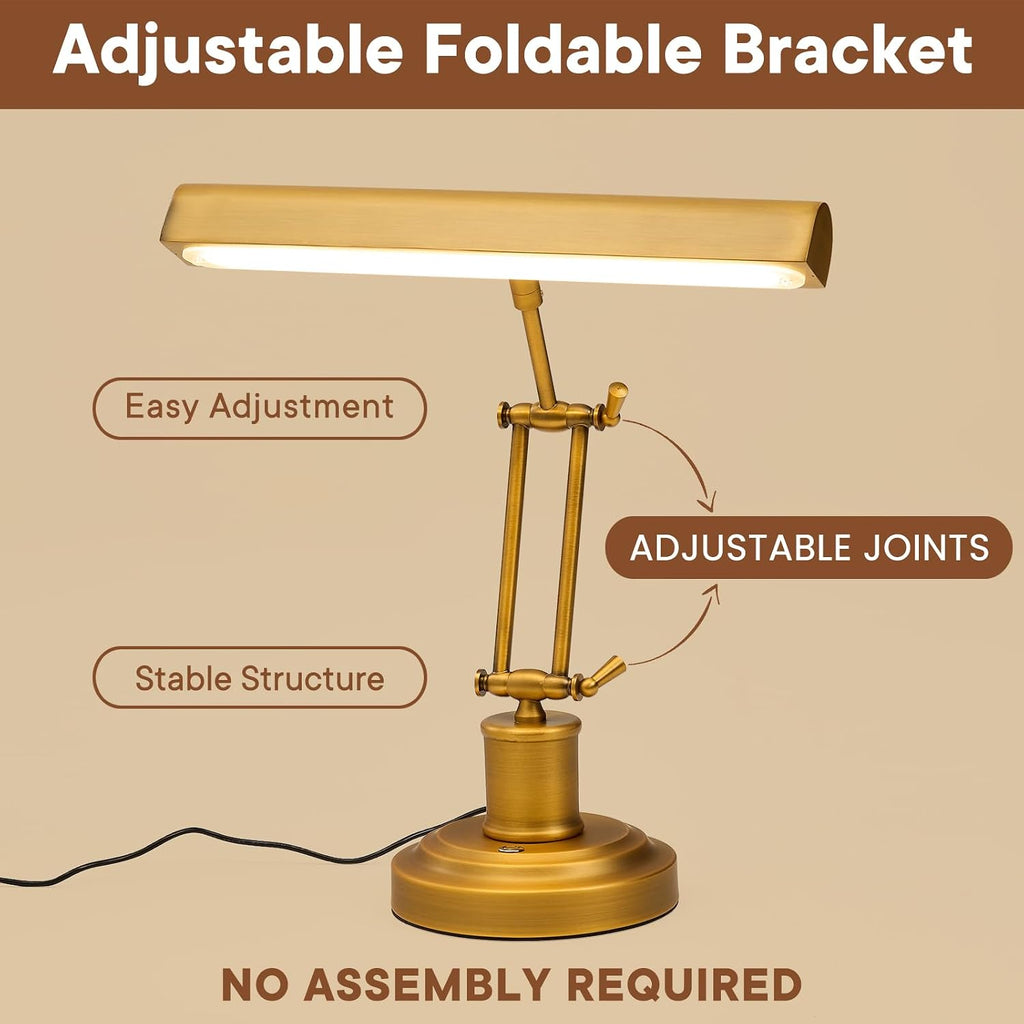 Piano Light for Grand/Upright Pianos, Vintage Piano Lamp, LED Music Stand Light with 3 Color Temperature, Stepless Dimming, Touch Control, Gold Foldable Leaning Desk Lamp for Reading, Office, Bedside