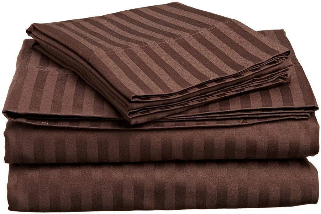 Breathable Luxury Bedding ! 800 Thread Count 100% Egyptian Cotton Queen Size 4 Piece Sheet Set Fit 15' Inch to 18' Inch Deep Pocket Stripe. Chocolate