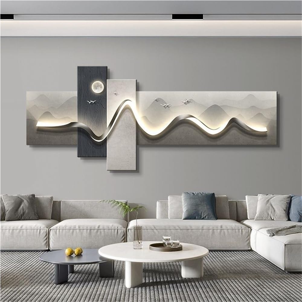 Sichabeixc Modern Wall Art Decor, Artwork for Walls with LED Lights, Plug-in Power Supply Wall Painting, Home Decoration for Living Room, Bedroom, Office(E,59.1 * 24.4IN)