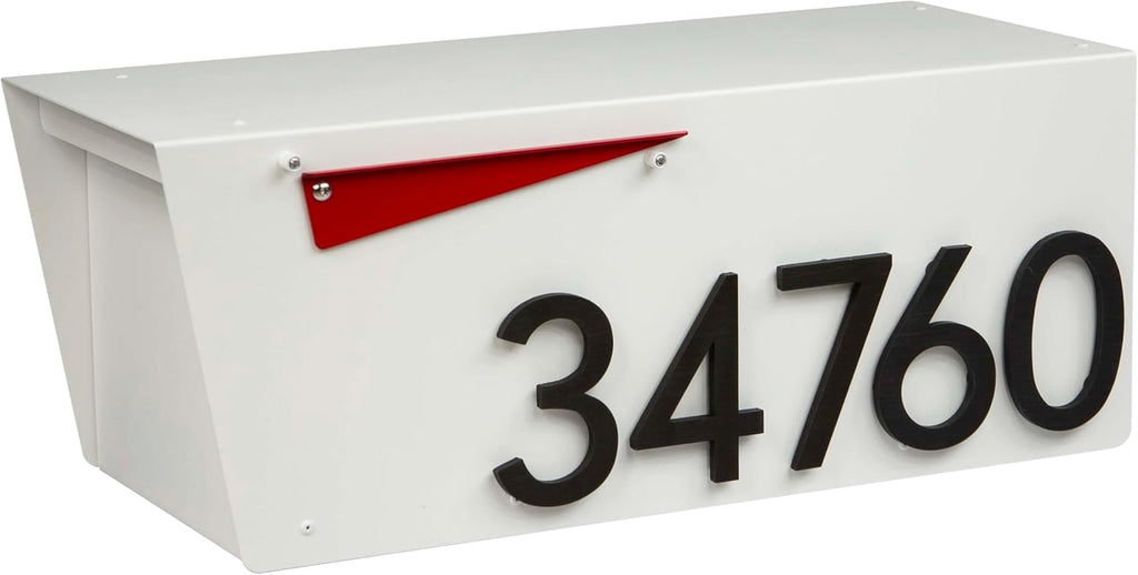 Rusty Design White Colour Post-Mounted Modern Mailbox with Personalized Address Numbers #HC101 (with Five Address Numbers)
