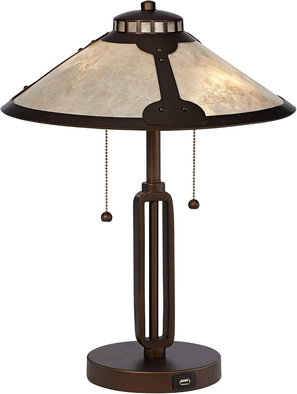 Franklin Iron Works Samuel Mission Rustic Desk Table Lamps 20' High Set of 2 with USB Charging Port Industrial Rubbed Bronze Mica Shade for Living Room Bedroom House Bedside Nightstand Home Office
