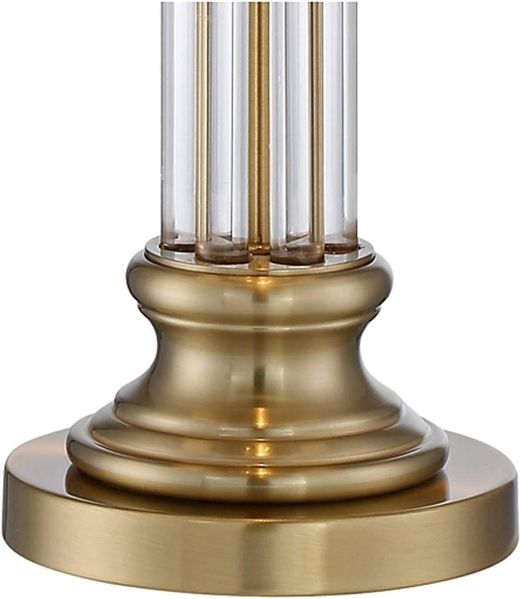 Vienna Full Spectrum Rolland Traditional 3-Way Table Lamp with Table Top Dimmer 30' Tall Antique Brass Glass Column Off White Tapered Drum Shades for Living Room Bedroom House Bedside Nightstand