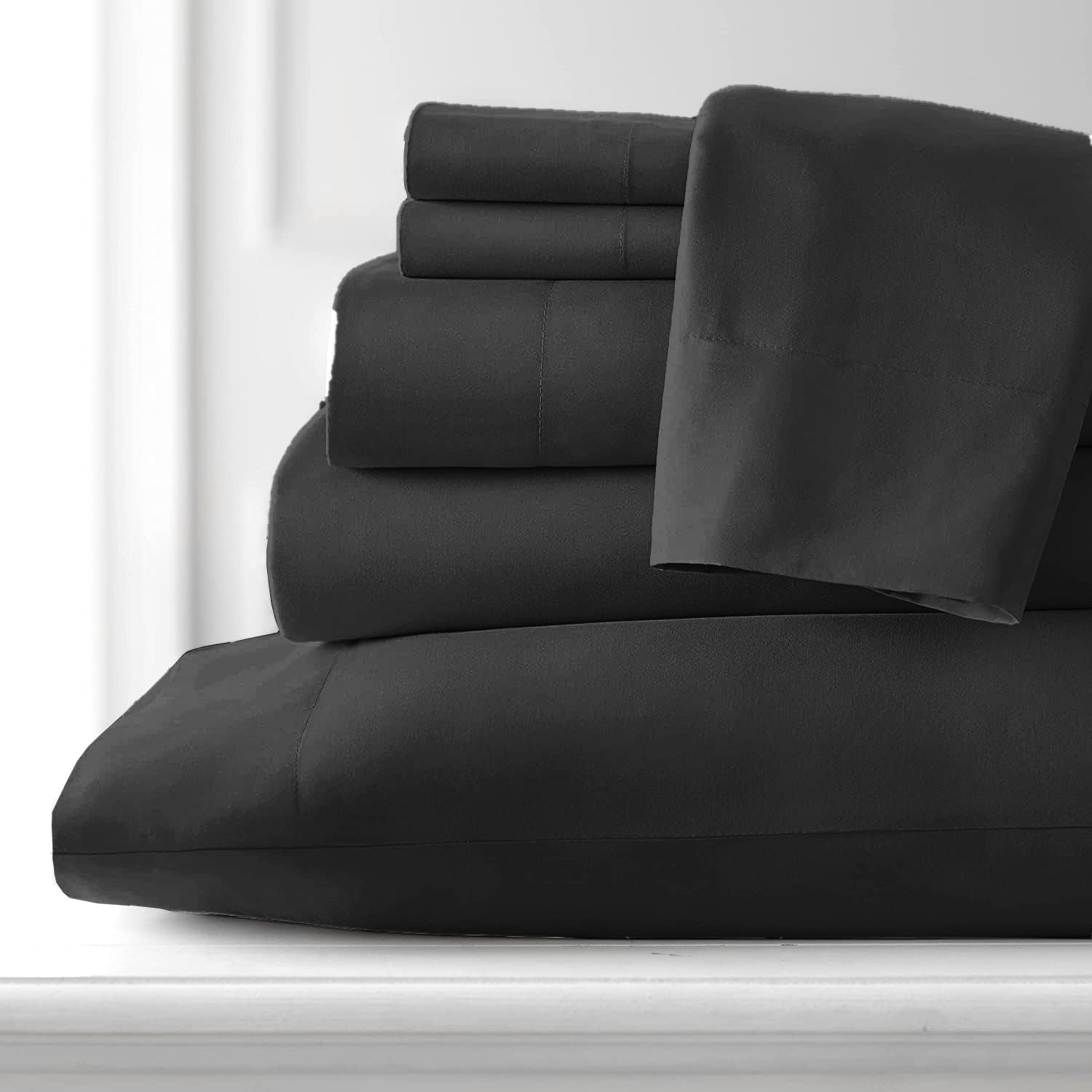100% Giza Cotton, 1000 Thread Count, 6-PC Bed Sheet Set [Queen Size, Dark Grey Color] 18 inches Deep Pockets, Long Staple Cotton Breathable Soft Silky Sateen Weave