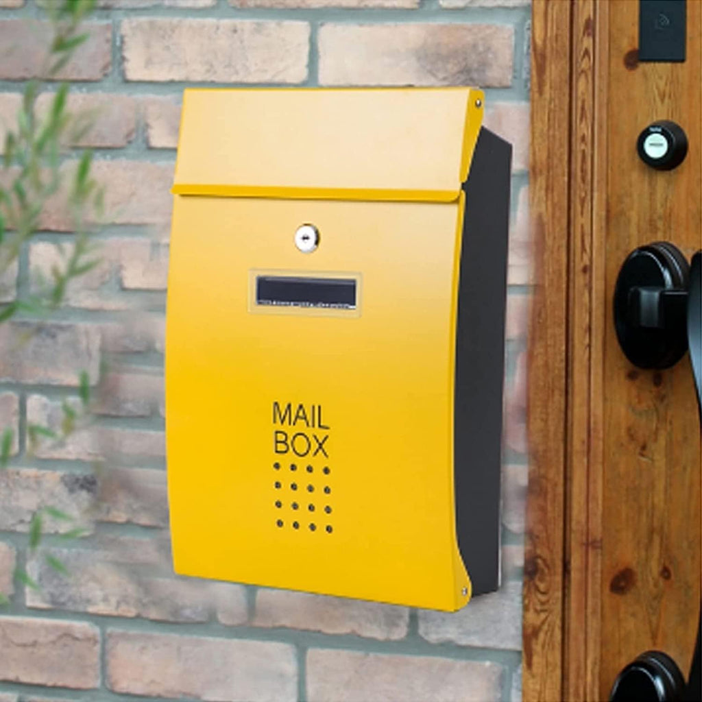 Generic Mailbox, Wall Mounted Modern Metal Mailboxes Outdoor Lockable Waterproof Post Box Community Household Rainproof Letter Box Retro Classic Secure Wall-Mount Newspaper Boxes(Yellow)