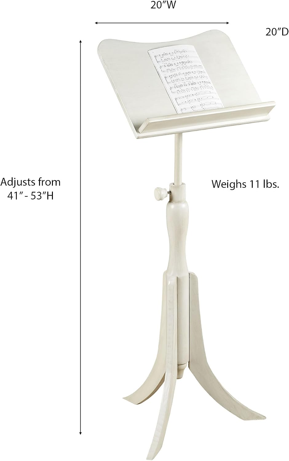 Touch of Class Parke Music Sheet Stand - Wooden - Whitewash - Adjustable - Wood Station for Conductors - Library Lectern for Atlas, Dictionary - Auditorium, Meeting Room, Classroom for Speeches