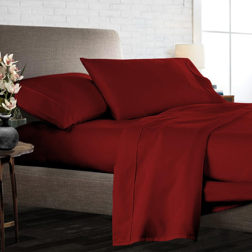Olympic Queen Size Sheet Set, 1000 Thread Count Egyptian Cotton Sheets, Luxury Fits 6-9' Deep Pocket, Sateen, Hotel-Quality Sheet Set (Solid, Burgundy)