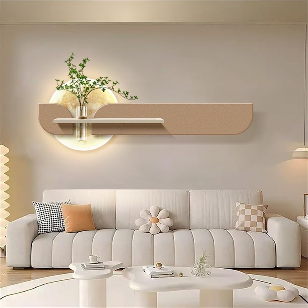 Sandstone Wall Decoration with LED Lights, Plug-in Power Supply Wall Decor, Modern Decorative Paintings for for Living Room, Bedroom, Entrance(Light Brown,59 * 19.7in)