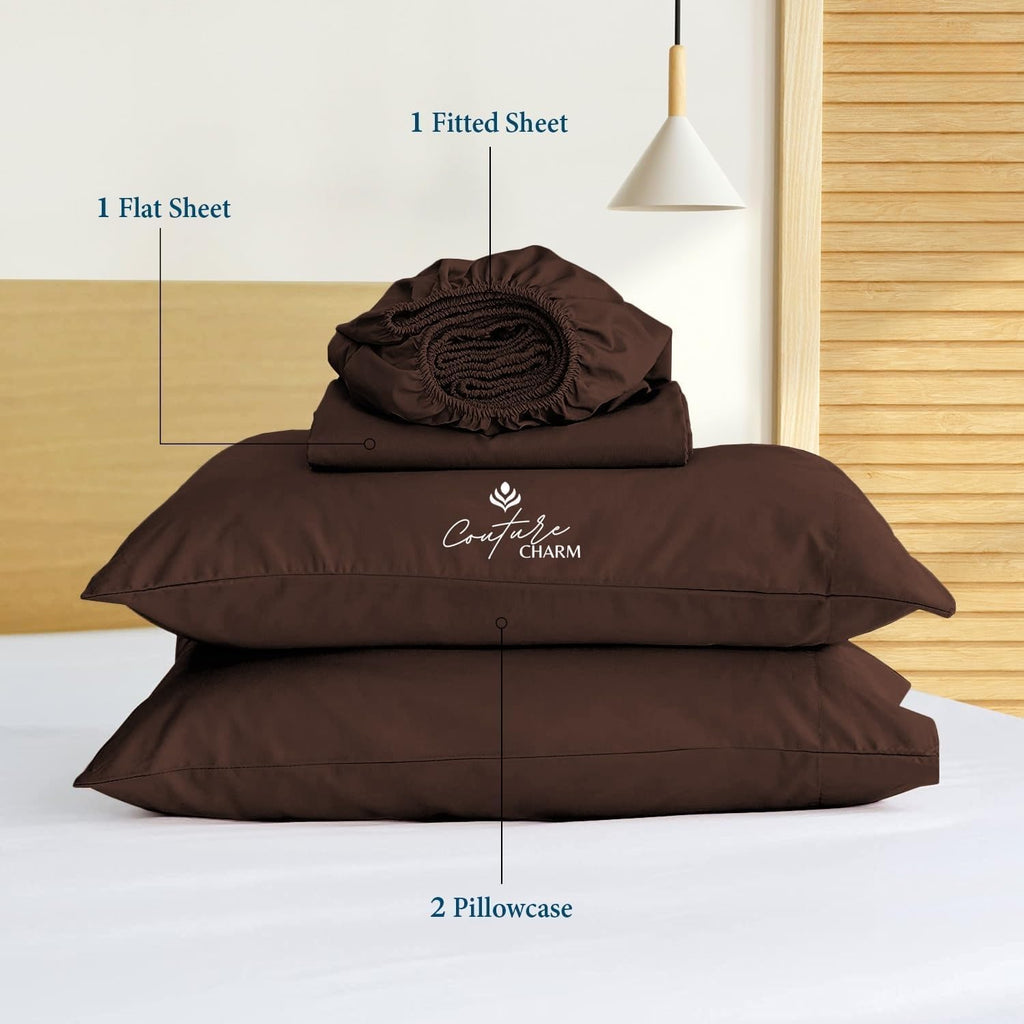 Queen Size 1000 Thread Count 100% Egyptian Cotton Sheet Set, 4-Piece, Sateen Weave, with 10-12' Deep Pocket Snug Fit (Solid, Chocolate)