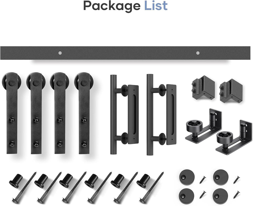 EaseLife 8 FT Double Sliding Barn Door Track and Handle Hardware Kit,Straight Pulley,Slide Smoothly Quietly,Easy Install (8FT Track Kit for 20'~24' Wide Double Door)