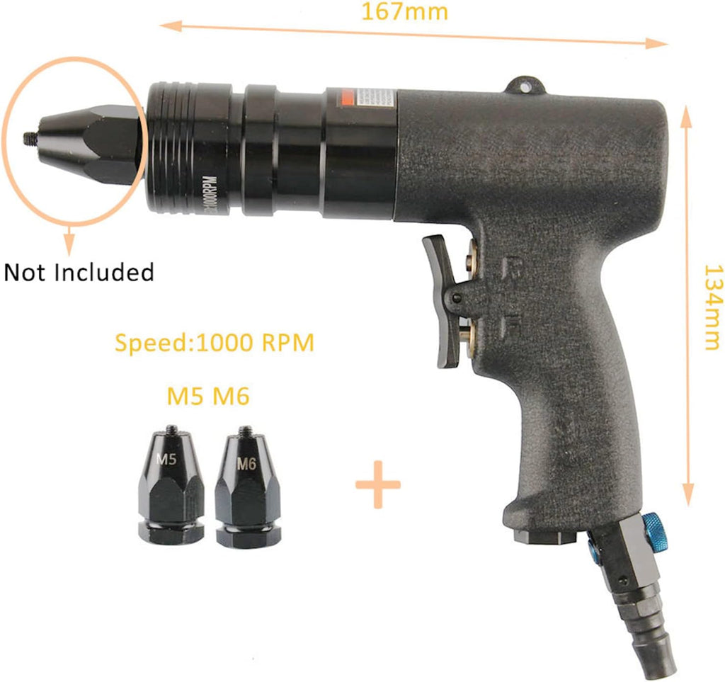 Industrial Grade Adjustable Speed Pneumatic Rivet Nut Gun, Insert Thread Pull Setter Riveting Nuts Tool with Self-Locking Head Gun,M5M6 (M3M4)