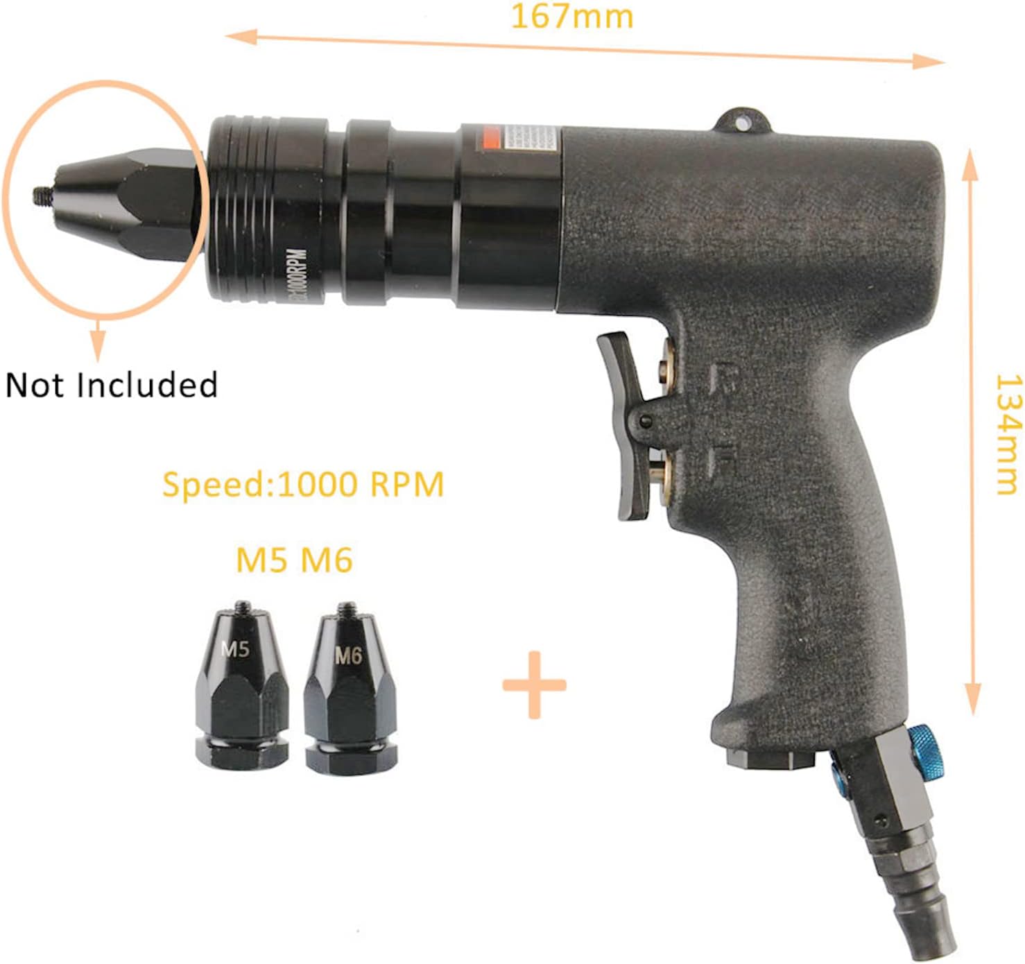 Industrial Grade Adjustable Speed Pneumatic Rivet Nut Gun, Insert Thread Pull Setter Riveting Nuts Tool with Self-Locking Head Gun,M5M6 (M5M6)