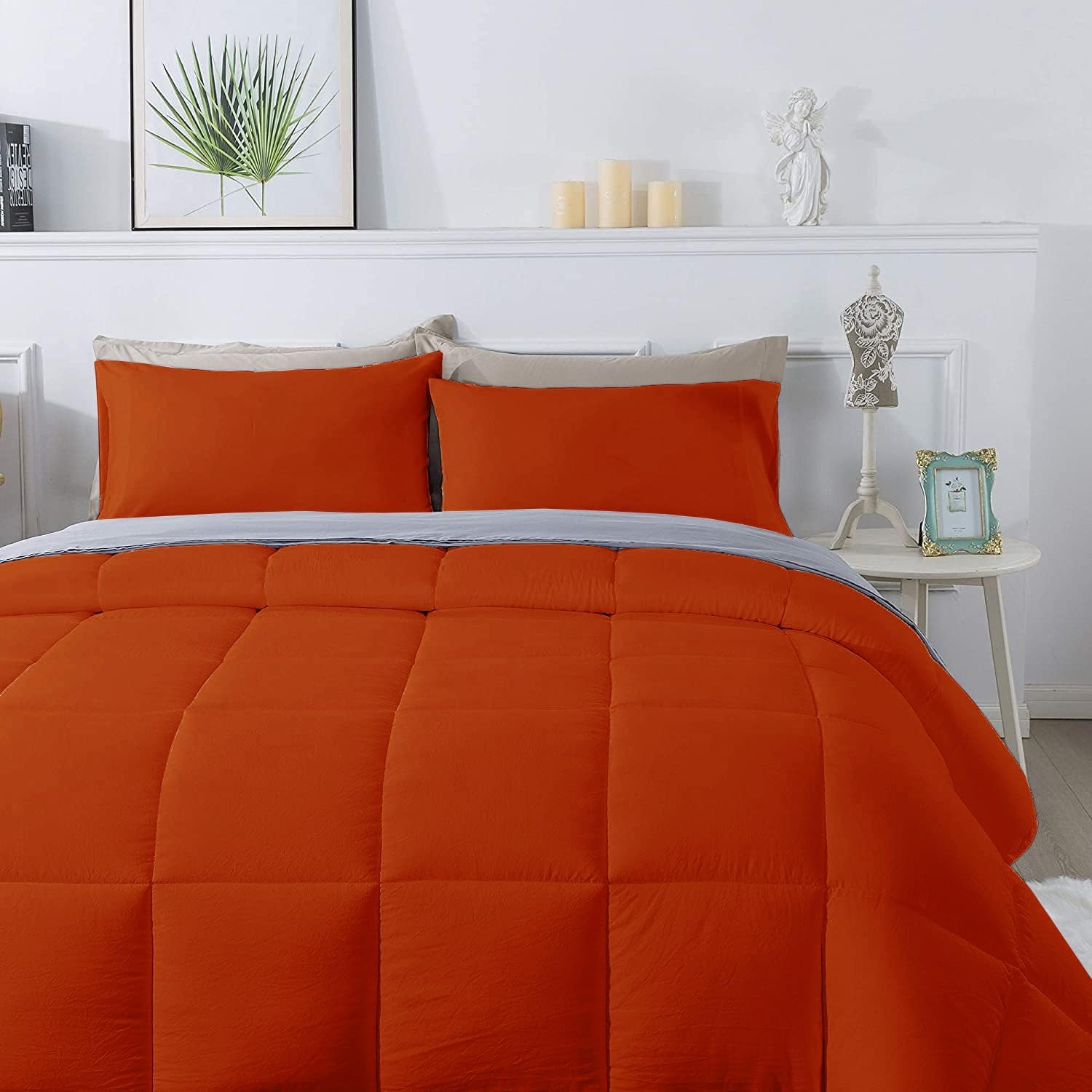3 Piece 100% Egyptian Cotton 800 Thread Count Comforter Set Full/Queen Size (90' x 90') Inch 400 GSM Luxurious Hotel Collection Ultra-Soft Comforter Set- Burnt Orange Solid