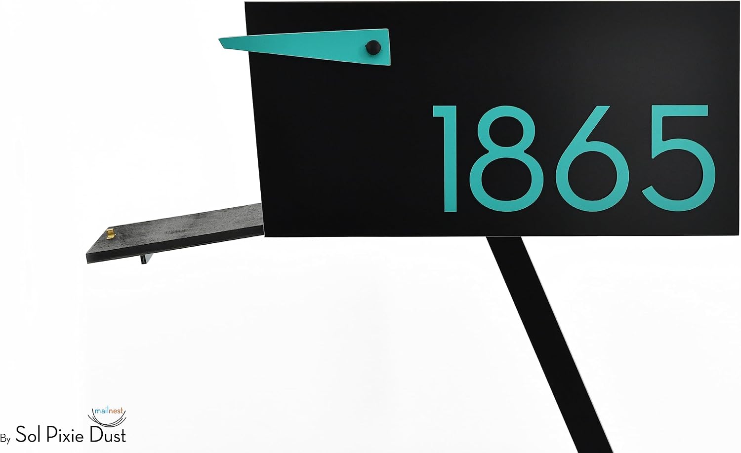 Contemporary Post-Mount Mailbox - Aluminum Black Body with Aluminum Door, Numbers and Flag - Large Customized Mailbox - Type 4 (Ocean Green)