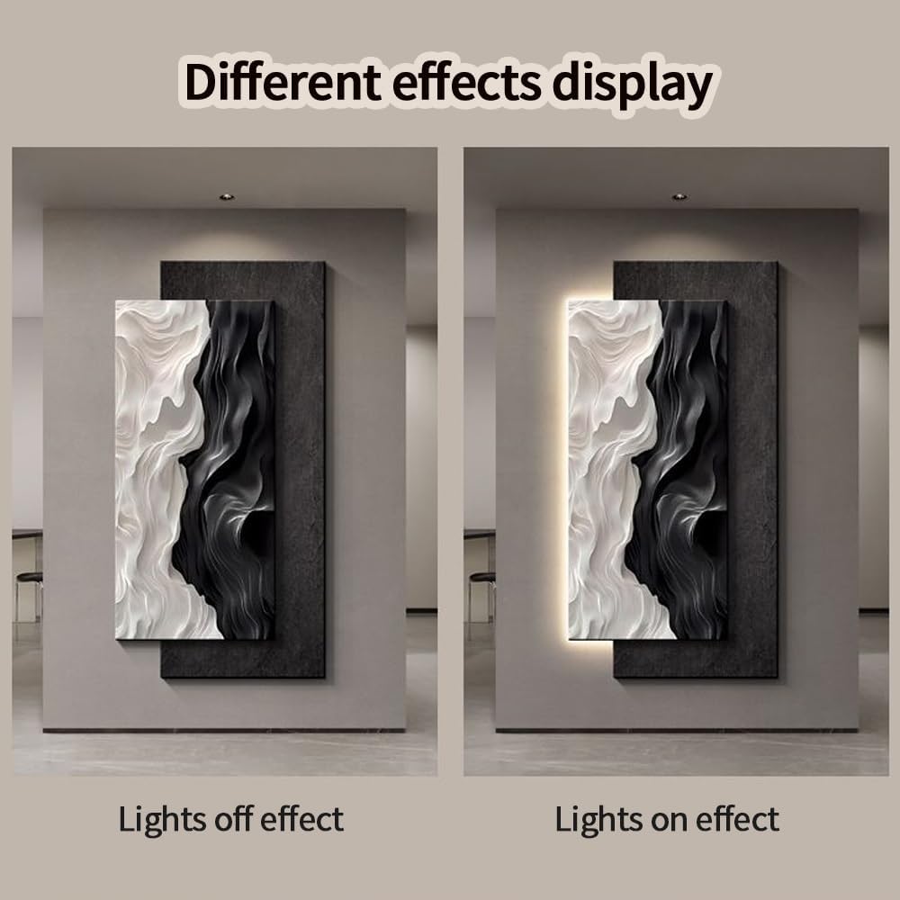 3D Wall Painting with Light, 3D Relief LED Decorative Painting, Living Room Hanging Mural, Plug-in Power Supply Wall Sculptures, Wall Sculptures for Living Room Entrance Corridor(B,19.7x39.4in/50x100c