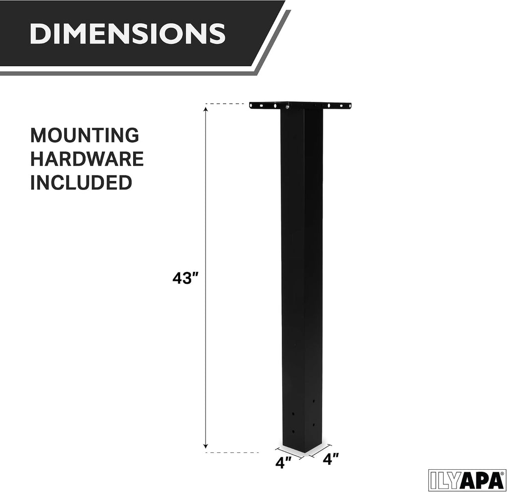 Ilyapa Modern Mailbox & Post Mount: 21' Black Heavy-Duty Metal Mail Box with Redwood Grain Trim & 43' Post Sleeve with Universal Mounting Plates for Curbside Residential Mailboxes