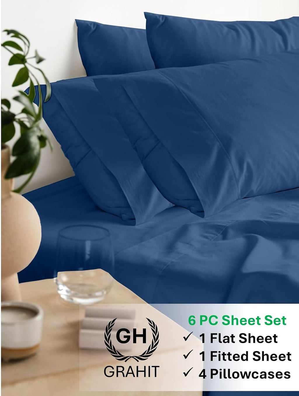 100% Egyptian Long Staple Cotton Bedsheet Set, 800 Thread Count, 6-PC Sheets Set, Mediterranean Blue Color, Queen Size, 15 Inch Deep Pocket of Fitted Sheet, Soft Sateen Weave Breathable