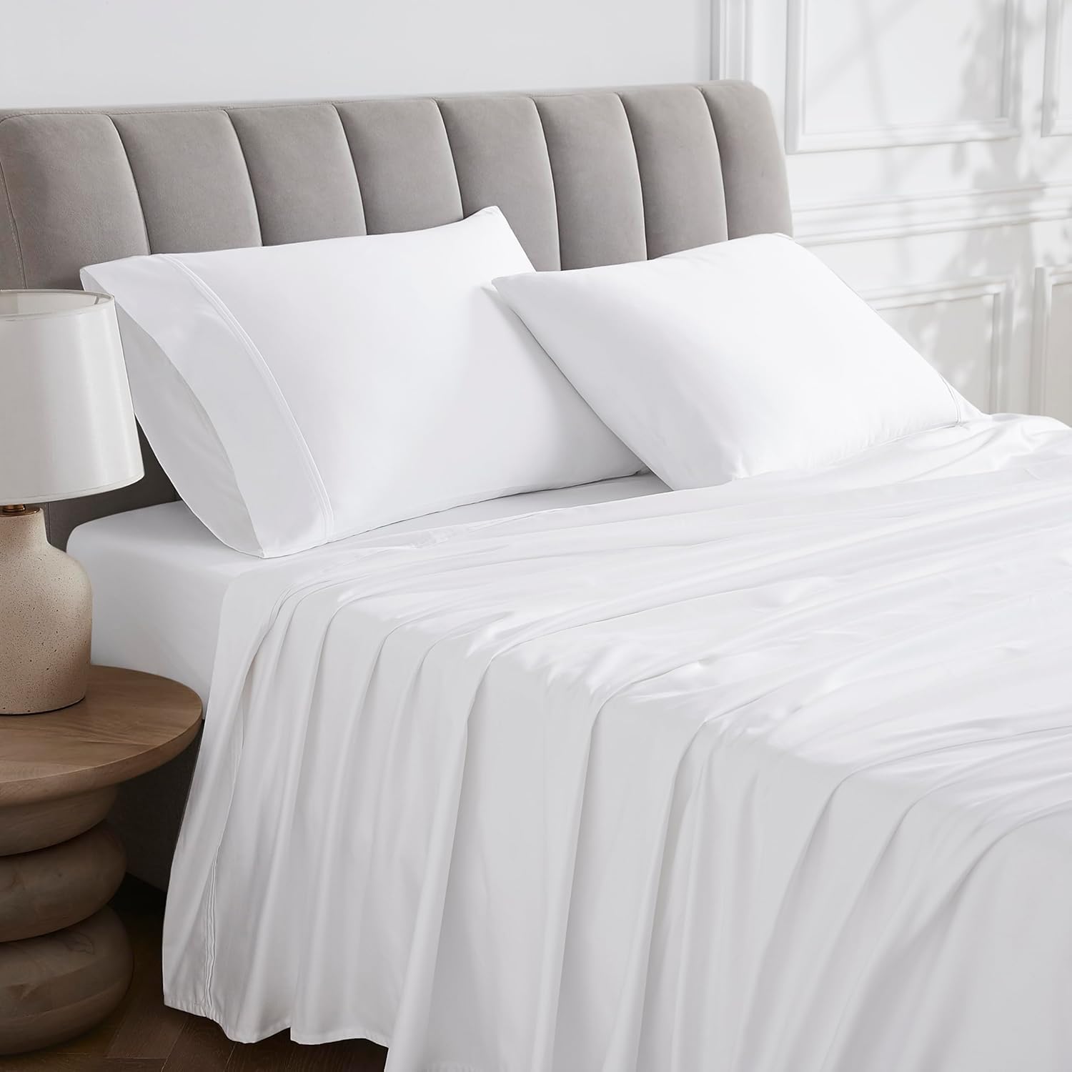 Linen Closet Luxury Cotton 1000 Thread Count Egyptian Cotton 4-Piece Sheet Set, Full, Arctic White