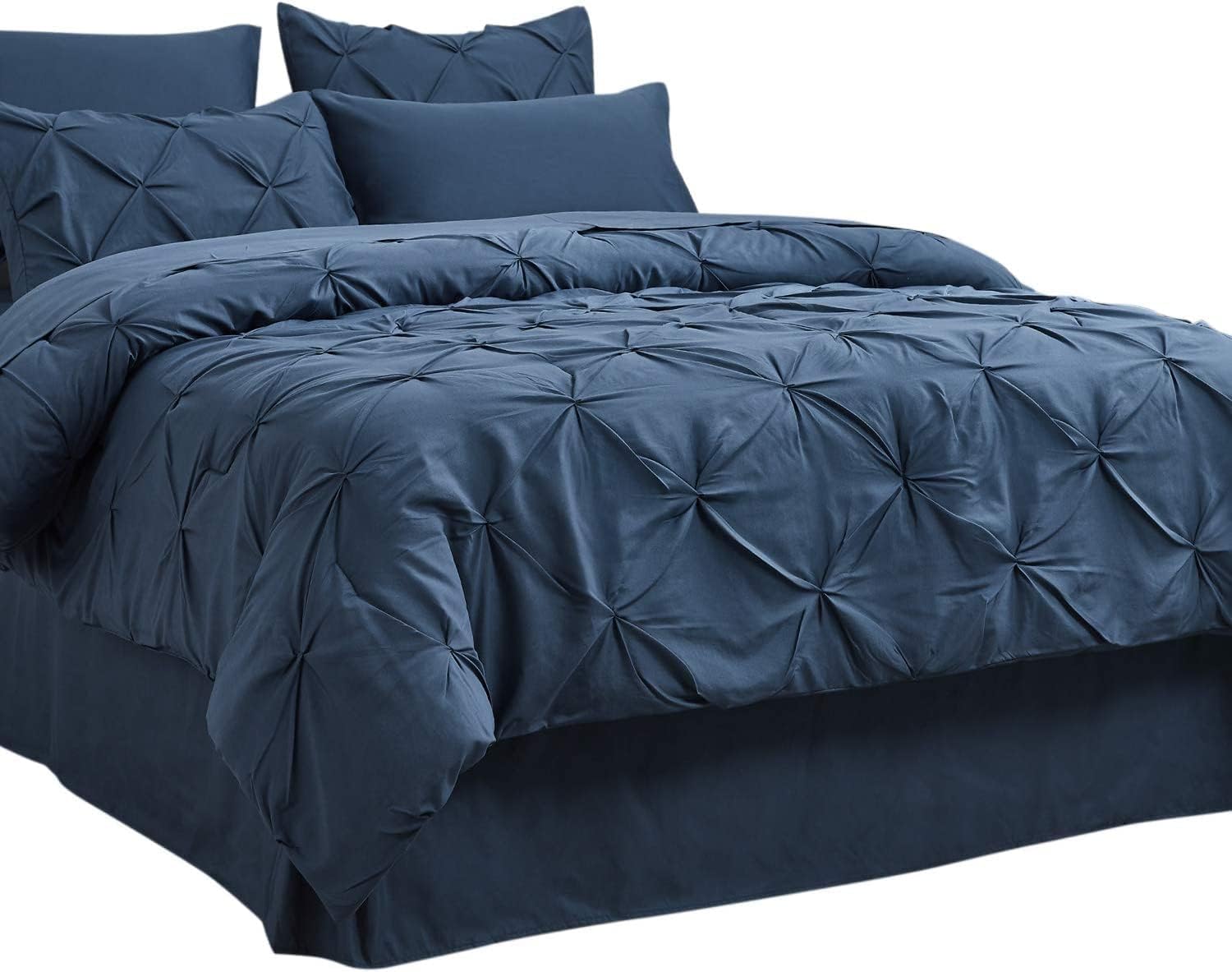 1 Piece Premium Quality Pinch Pleated Comforter 400 GSM 100% Egyptian Cotton 500-TC Queen XL Size (Solid Navy Blue)