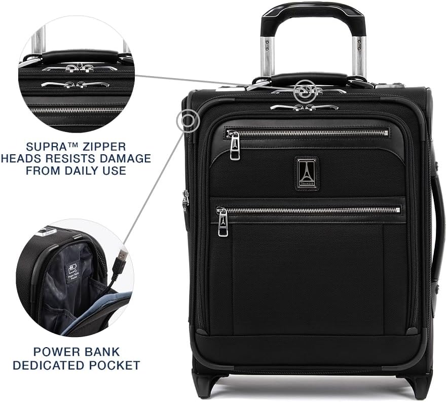 Travelpro Platinum Elite Softside Expandable Carry on Luggage, 2 Wheel Upright Regional Suitcase, USB Port, Men and Women, Shadow Black, Carry On 16-Inch