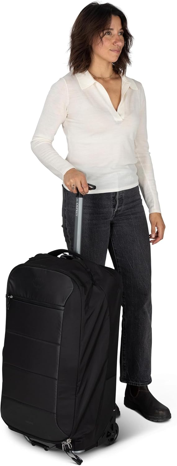 Osprey Ozone 2-Wheel 80L/27 Checked Luggage - Lightweight Rolling Bag with High Clearance and Oversized Wheels - Travel Suitcase with Mesh Organization, Trolley Handle and Add-a-Bag Strap, Black