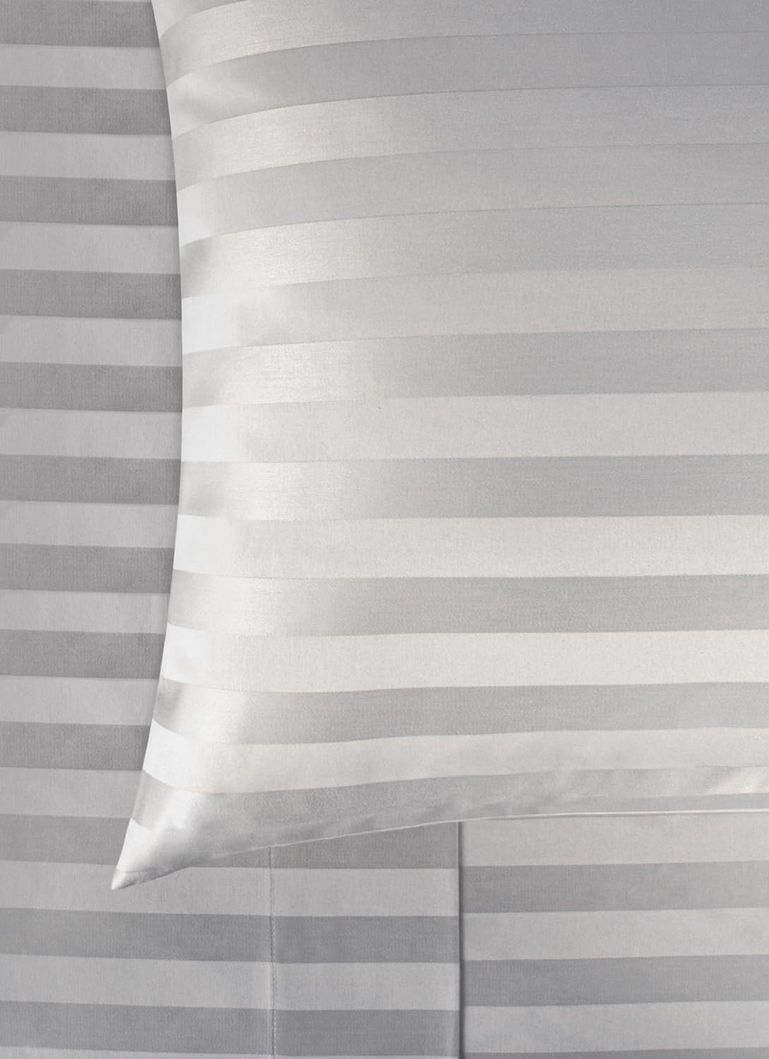 Damask Stripe Full XL Size 6 Piece Sheet Set 12 inch Deep Pocket - 1000 Thread Count 100% Egyptian Cotton 6 PC Luxury Cotton Damask Bed Sheets - Silver Grey
