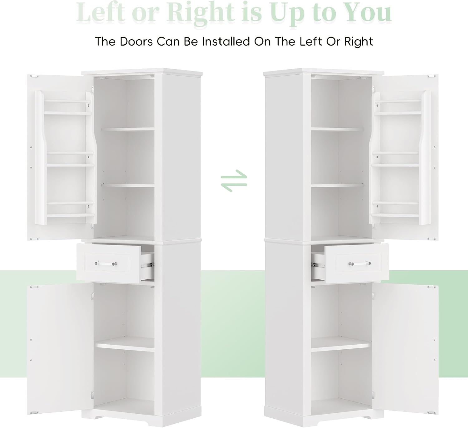 Tall Bathroom Storage Cabinet, Freestanding Bathroom Accent Storage Cabinet with Doors & Adjustable Shelves & Built-in Door Shelve for Home Kitchen, Living Room (White Style3)