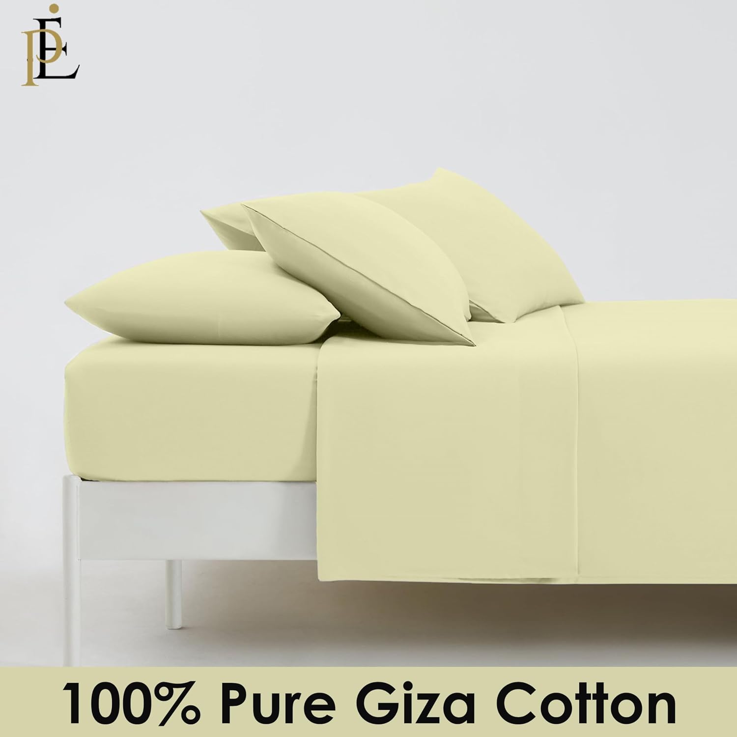 100% Giza Cotton, 1000 Thread Count, 6-PC Bed Sheet Set [Queen Size, Ivory Color] 18 inches Deep Pockets, Long Staple Cotton Breathable Soft Silky Sateen Weave