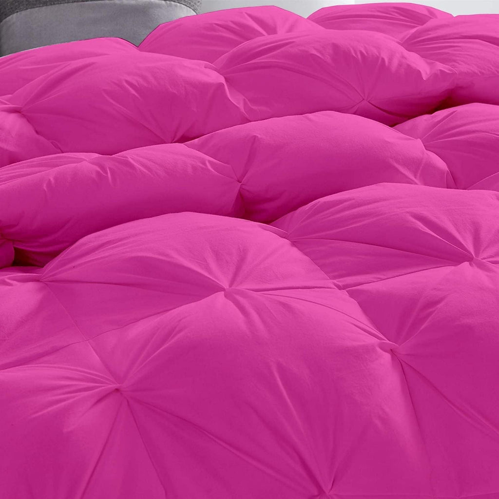 Pinch Pleated Soft 400 GSM All Season Hot Pink 5 Piece Queen Size Comforter Set (Comforter + 4 Pillowcases) 600 Series Egyptian Cotton Comforter Bedding Set
