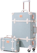 Unitravel 2 Piece Vintage Suitcase Set, 26' Women Cute Travel Luggage with 12' Handbag, Hardside Faux Leather Spinner Trunk with TSA Lock (Embossed Blue)