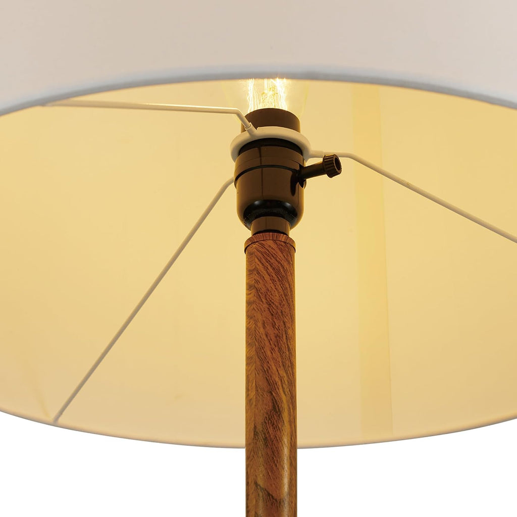 Globe Electric Novogratz x Globe Harrington 65' Floor Lamp, 2-Tone Faux Wood Base, White Fabric Shade, Socket Rotary Switch 67225