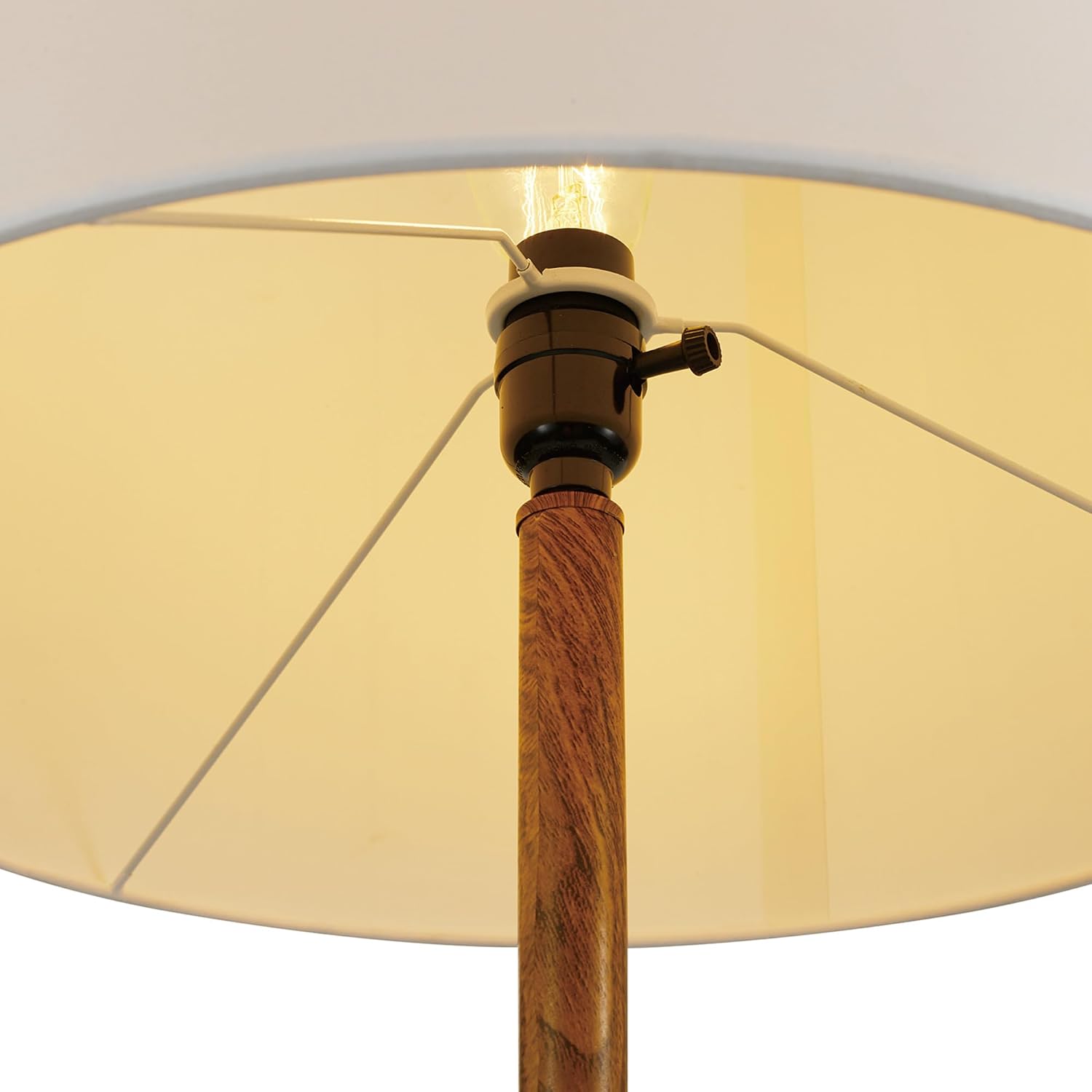 Globe Electric Novogratz x Globe Harrington 65' Floor Lamp, 2-Tone Faux Wood Base, White Fabric Shade, Socket Rotary Switch 67225