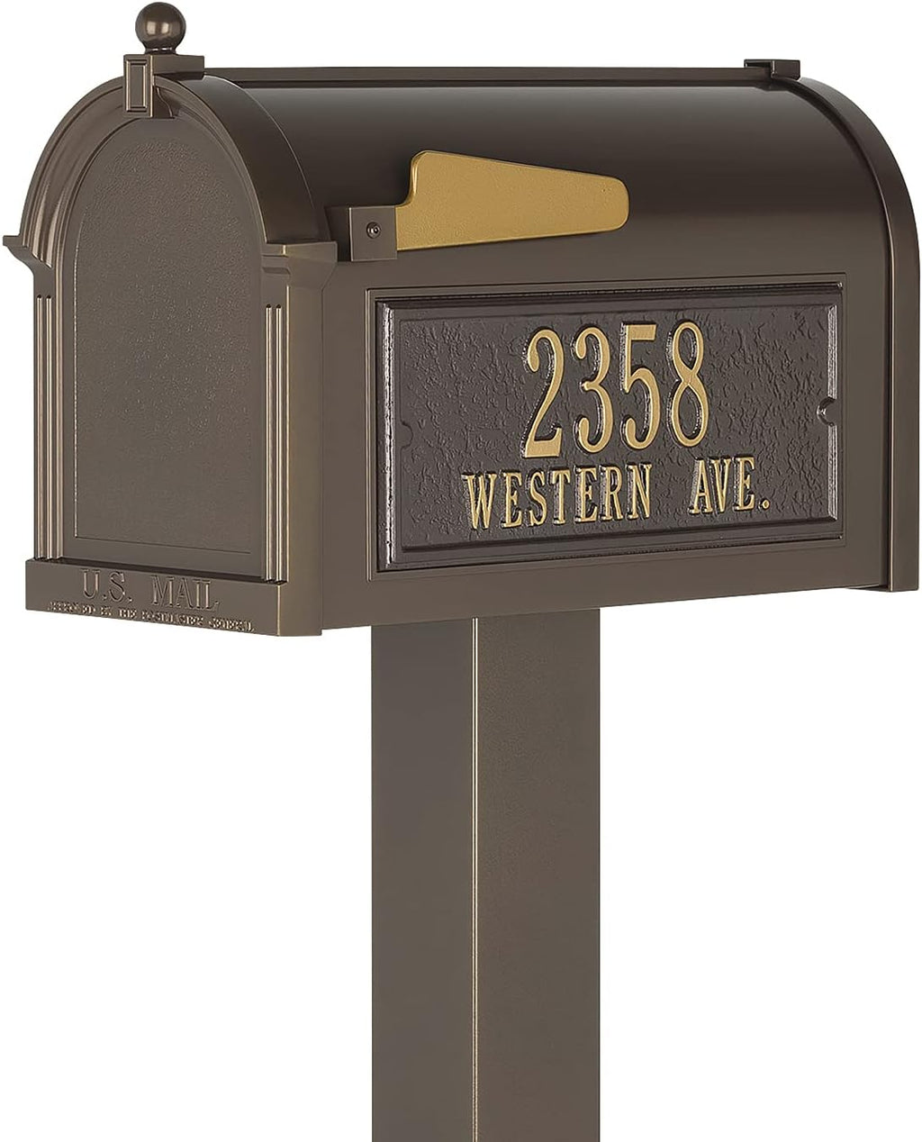 Whitehall Premium Mailbox Package with Personalized Address Plaques Classic Cast Aluminum Streetside Mailbox and Standard Post Designed to Enhance Your Home's Curb Appeal