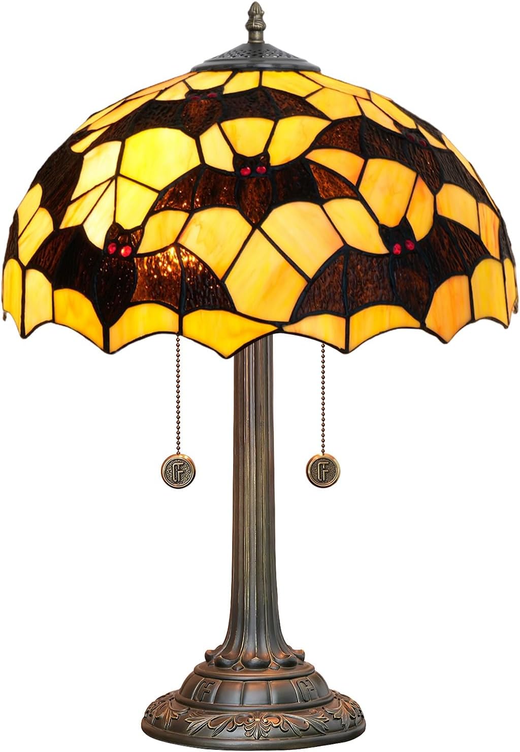 Tiffany Table Lamp Black Bat Design Stained Glass Lamp 16 inch Handmade Large Desk Light Antique Beside Reading Lamp for Home Living Room Bedroom Office